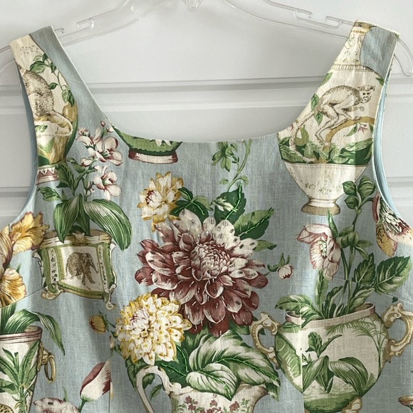 VIRGO Vintage Floral Safari Animal Print Sleeveless Linen Blend Dress Size 14P - Picture 2 of 13